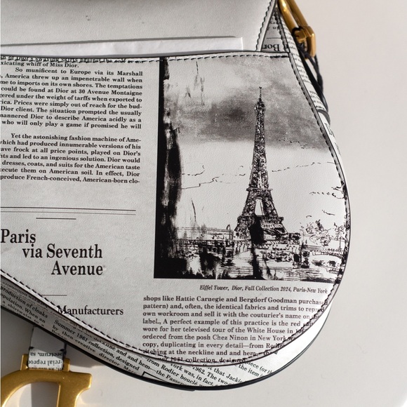 Rare Christian Dior 2024 Newspaper Print White Black Calfskin Saddle Bag - Picture 11 of 16